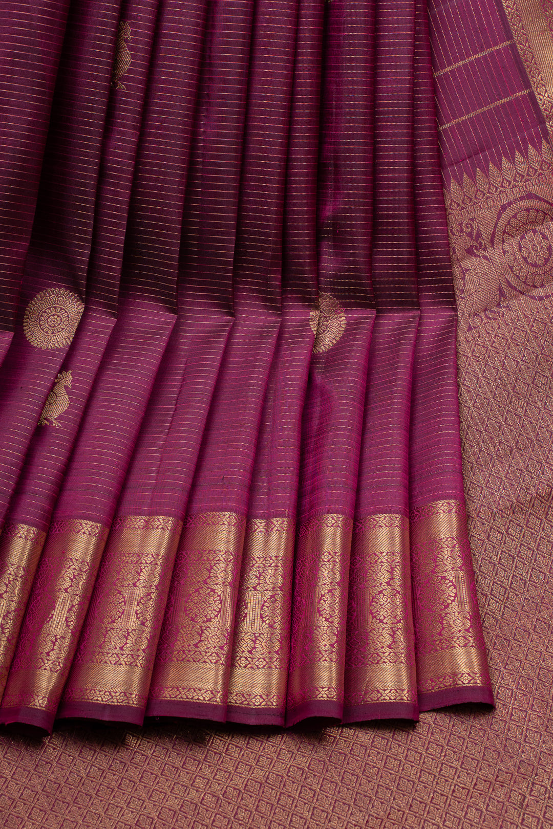 Royal Purple Vairaoosi Stripes Pure Kanchipuram Silk Saree