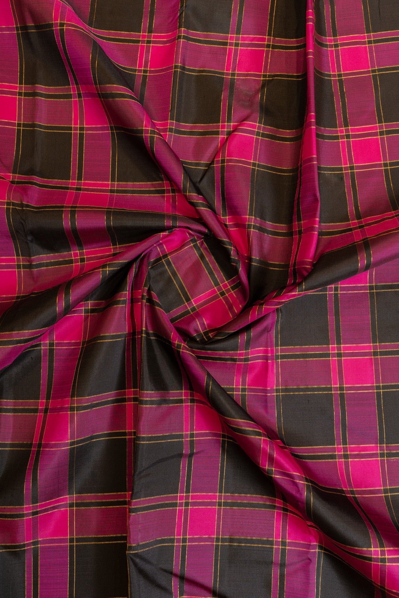 Black and magenta multi zari checks pure Kanchipuram silk saree