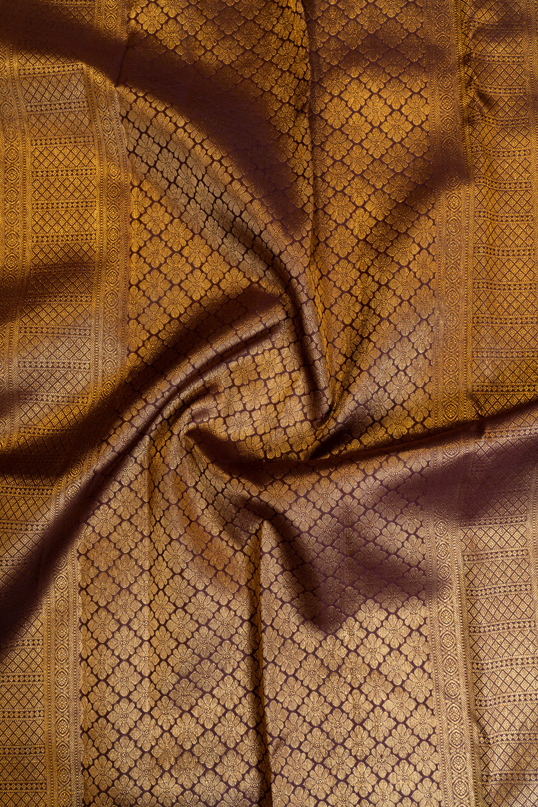 Rust orange and brown traditional pure Kanchipuram silk saree