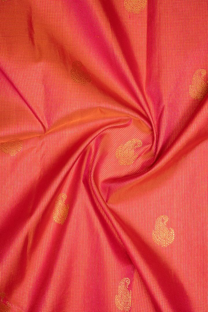 Peach Pink Vairaoosi Checks Pure Kanchipuram Silk Saree - Clio Silks