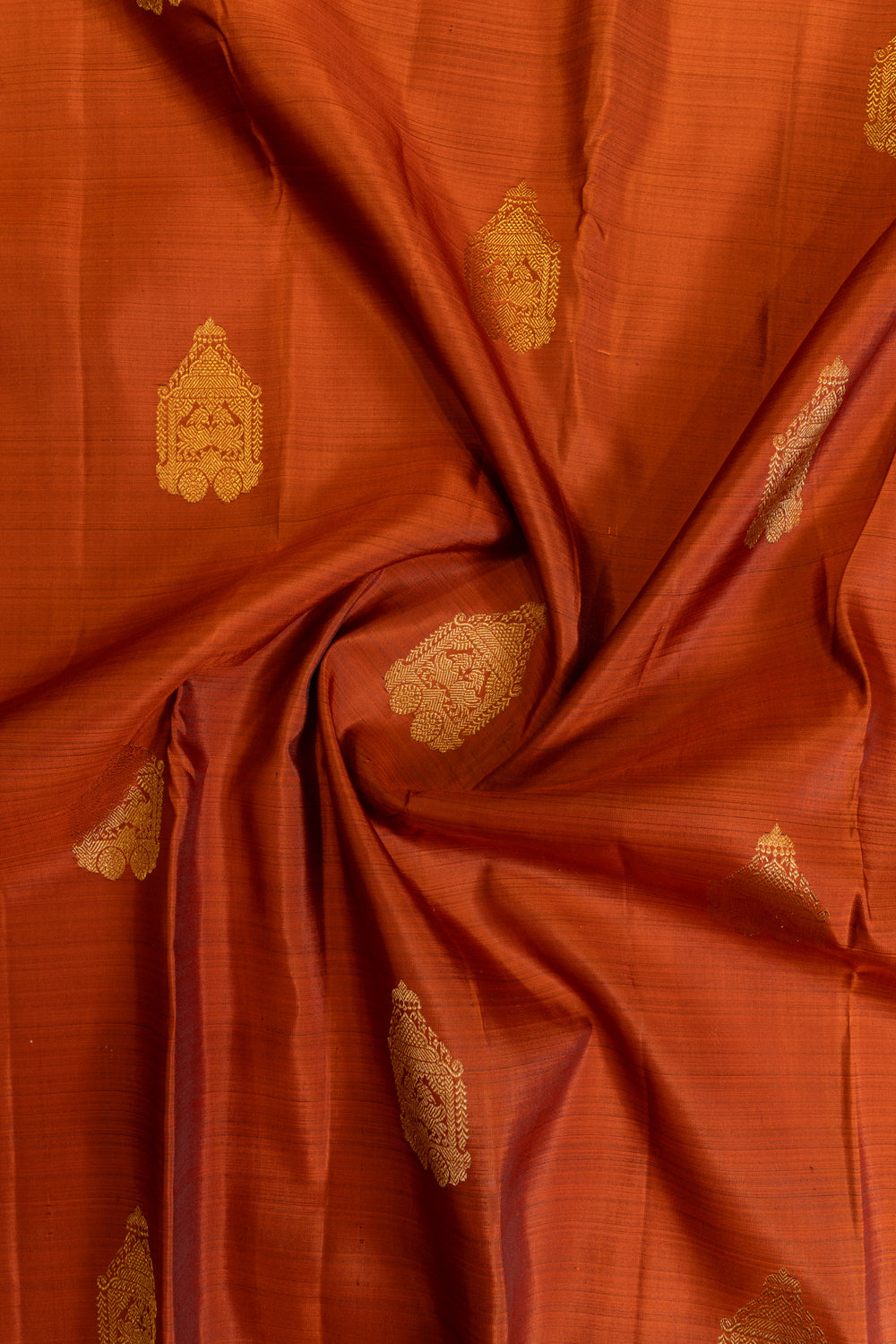 Rust orange and brown traditional pure Kanchipuram silk saree