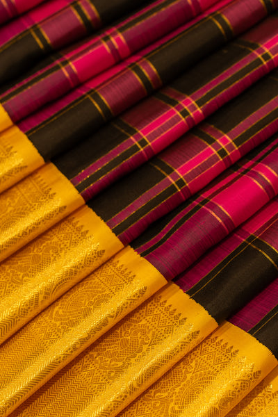 Black and magenta multi zari checks pure Kanchipuram silk saree