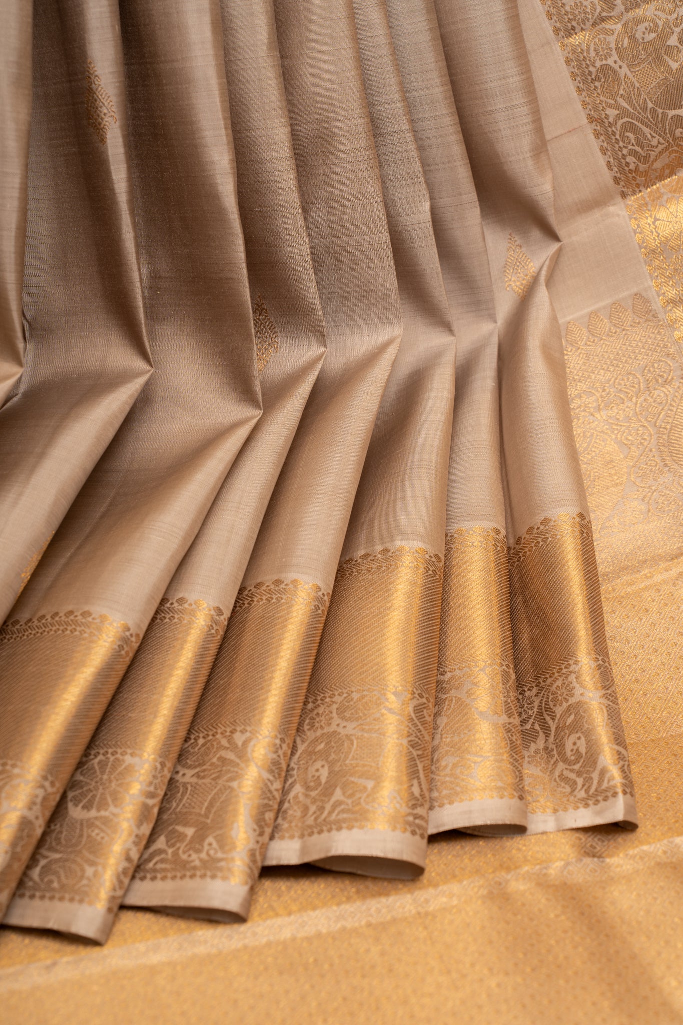 Beige pure Kanchipuram pastel silk saree