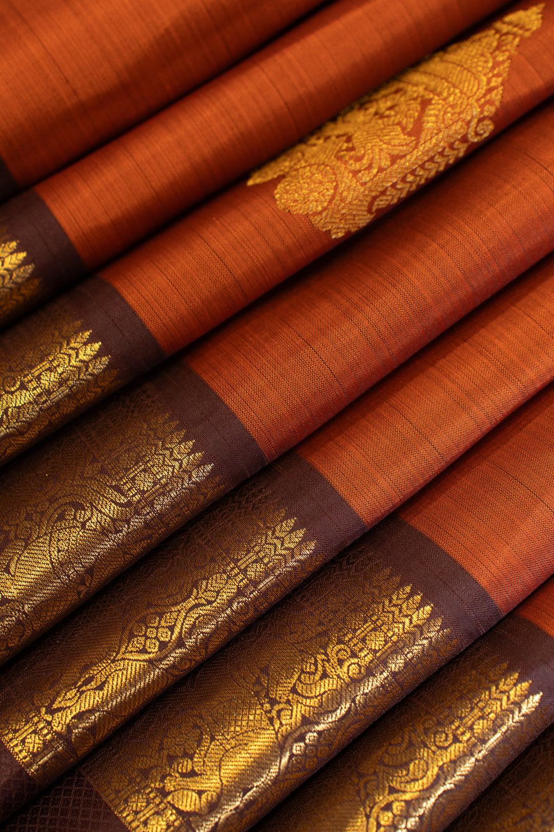 Rust orange and brown traditional pure Kanchipuram silk saree