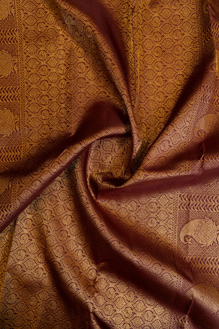 Brown traditional pure Kanchipuram silk saree