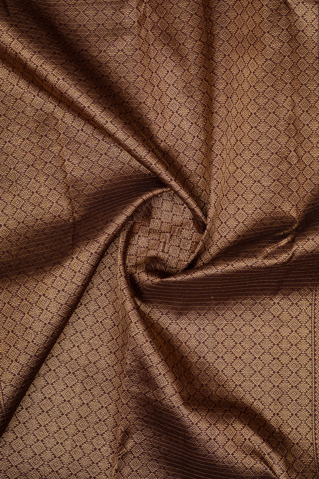 Brown Zari Checks Rettai Pettu Pure Kanchipuram Silk Saree