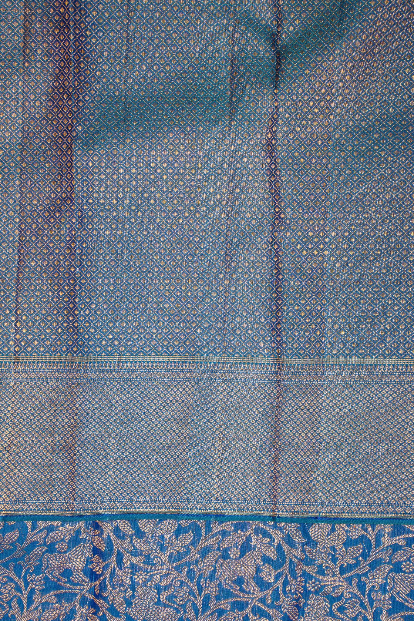 Peacock Blue Vanasingaram Brocade Pure Kanchipuram Silk Saree - Clio Silks