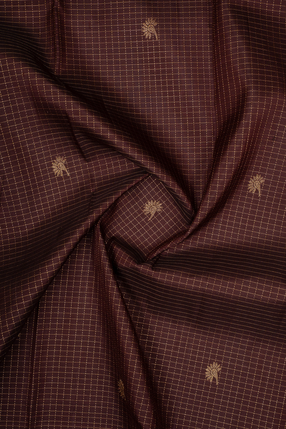 Brown Zari Checks Rettai Pettu Pure Kanchipuram Silk Saree