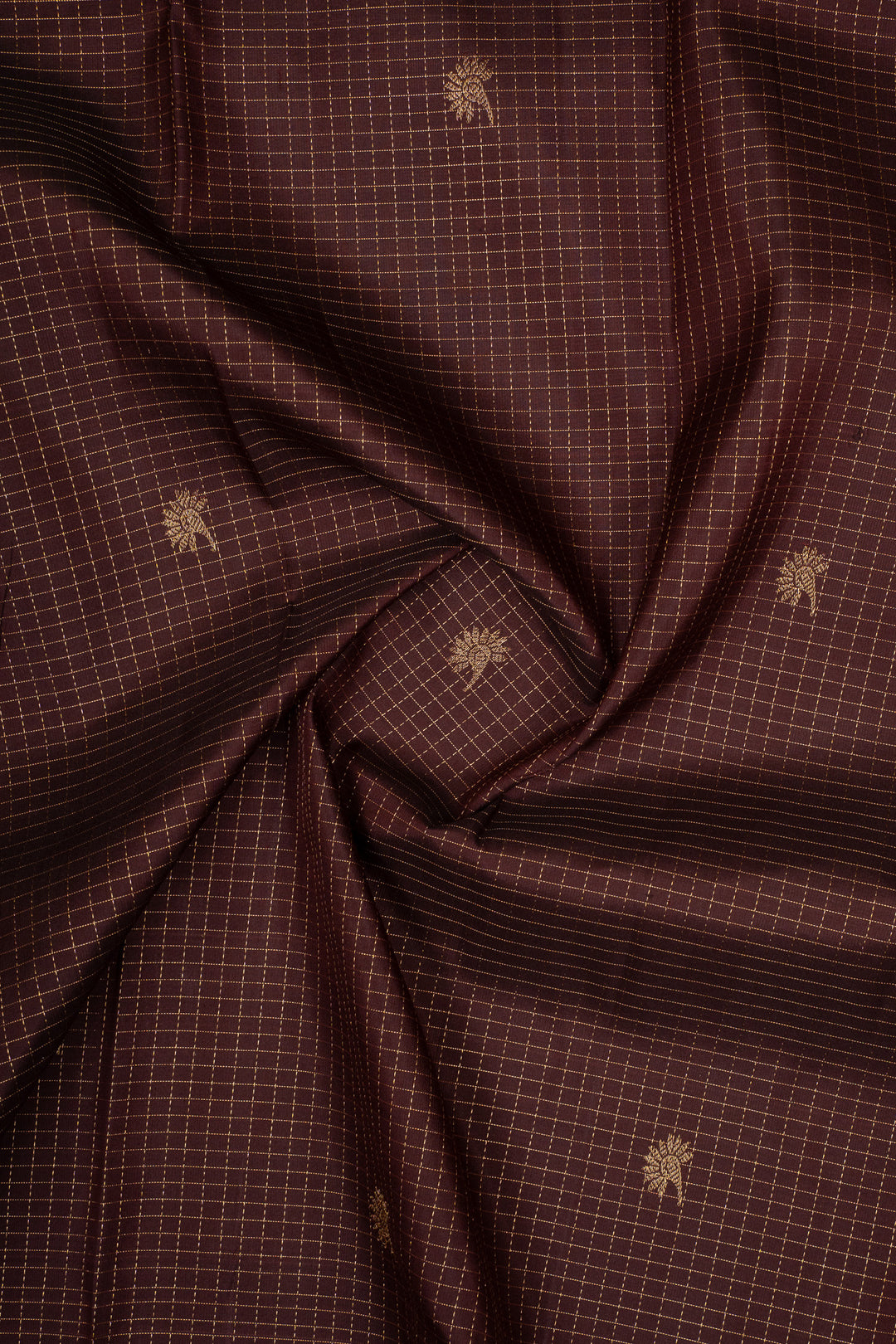 Brown Zari Checks Rettai Pettu Pure Kanchipuram Silk Saree