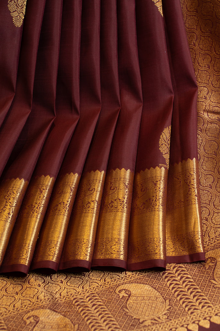Brown traditional pure Kanchipuram silk saree