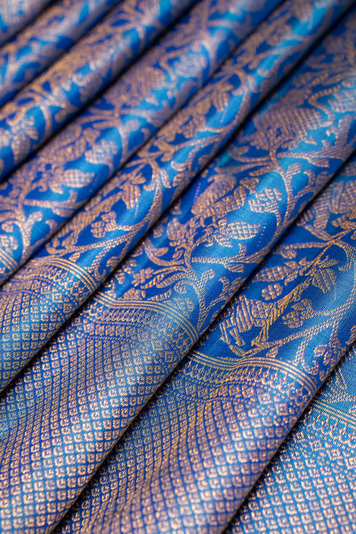 Peacock Blue Vanasingaram Brocade Pure Kanchipuram Silk Saree - Clio Silks