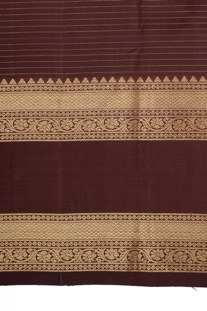 Brown Zari Checks Rettai Pettu Pure Kanchipuram Silk Saree