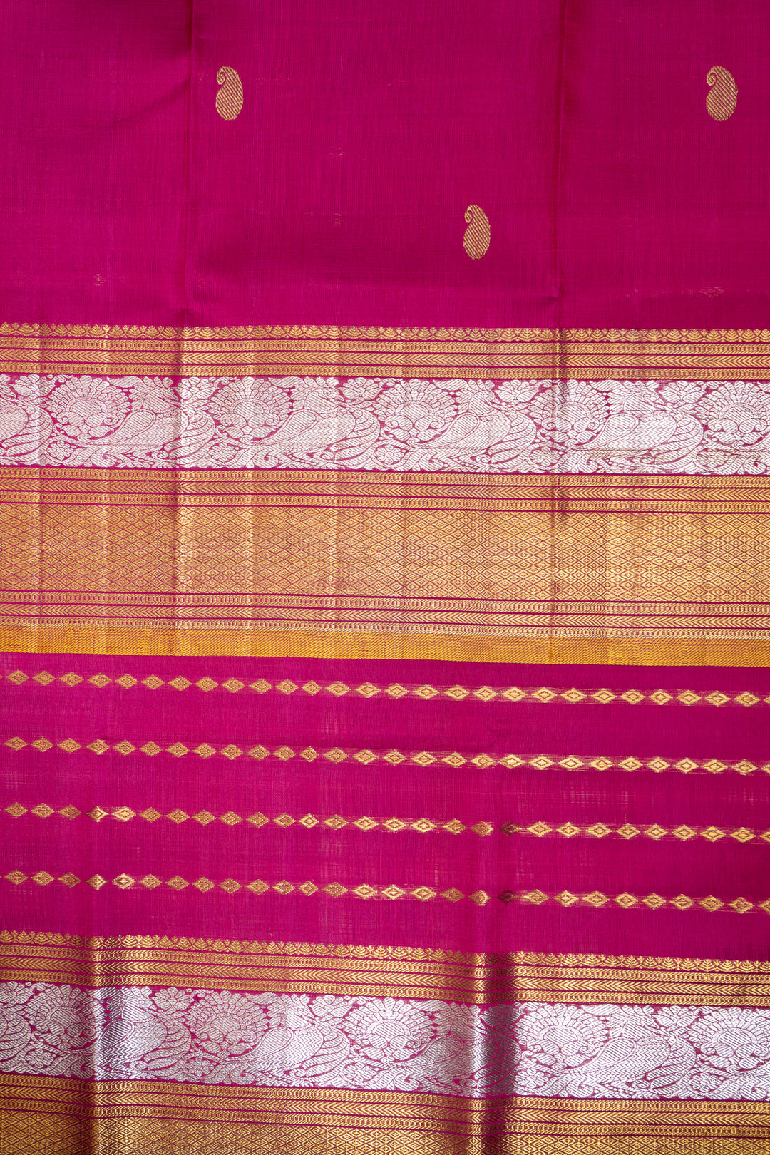 Rani Pink Stripes Pure Kanchipuram Silk Saree - Clio Silks