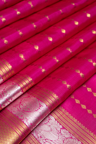 Rani Pink Stripes Pure Kanchipuram Silk Saree - Clio Silks