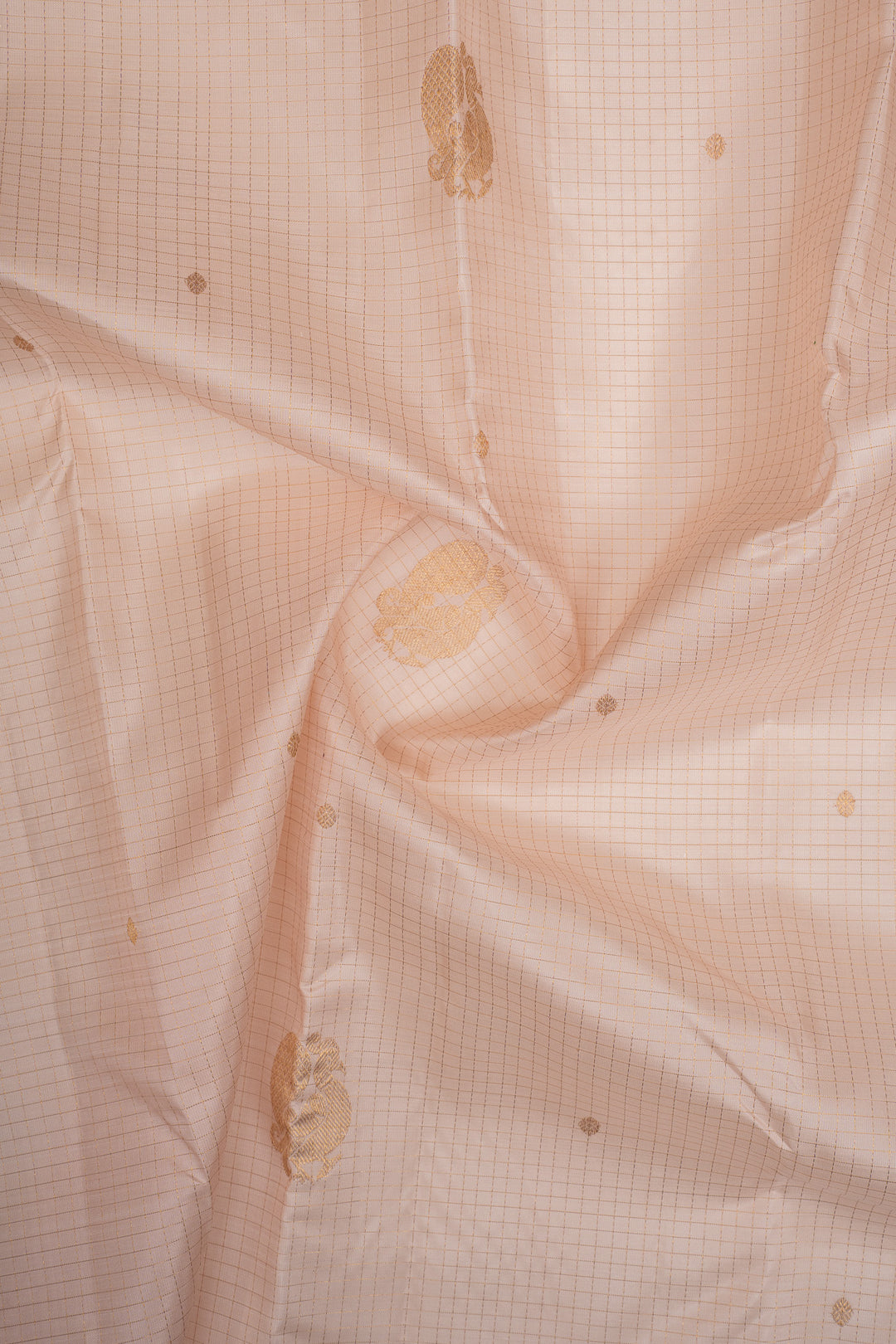 Baby Pink Checks Pure Kanchipuram Silk Saree