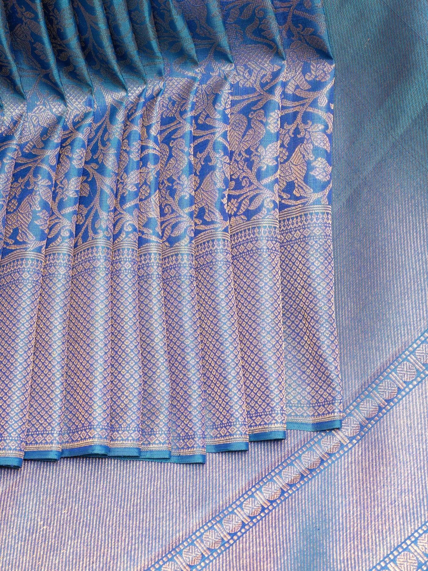 Peacock Blue Vanasingaram Brocade Pure Kanchipuram Silk Saree - Clio Silks