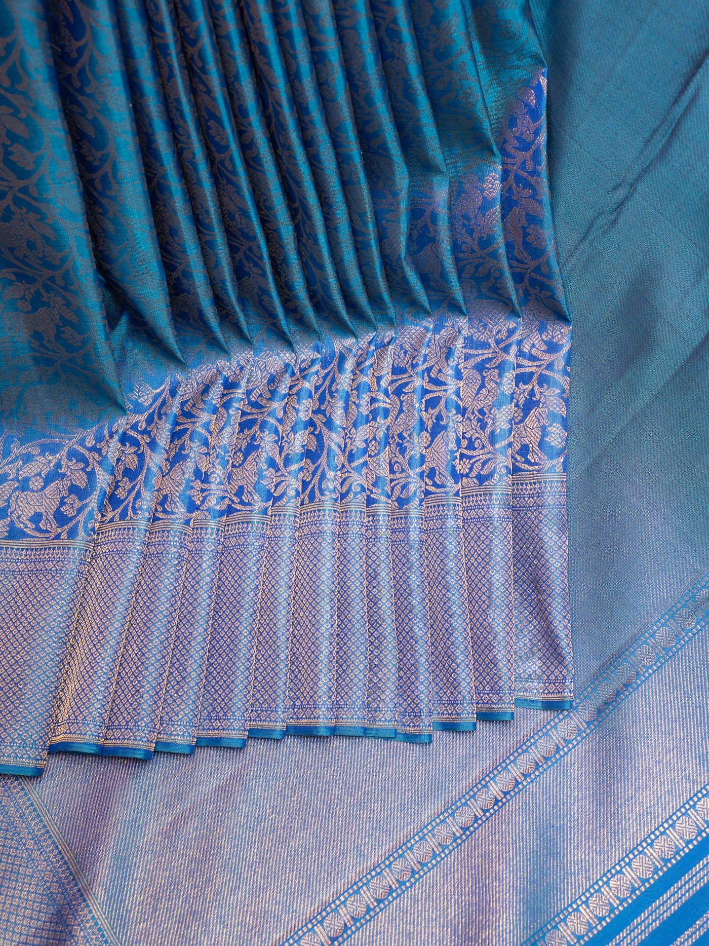 Peacock Blue Vanasingaram Brocade Pure Kanchipuram Silk Saree - Clio Silks