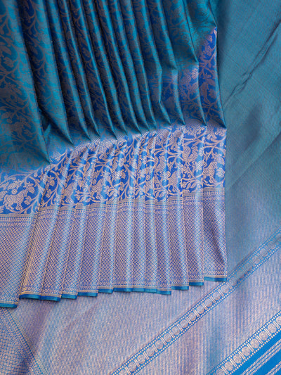 Peacock Blue Vanasingaram Brocade Pure Kanchipuram Silk Saree - Clio Silks