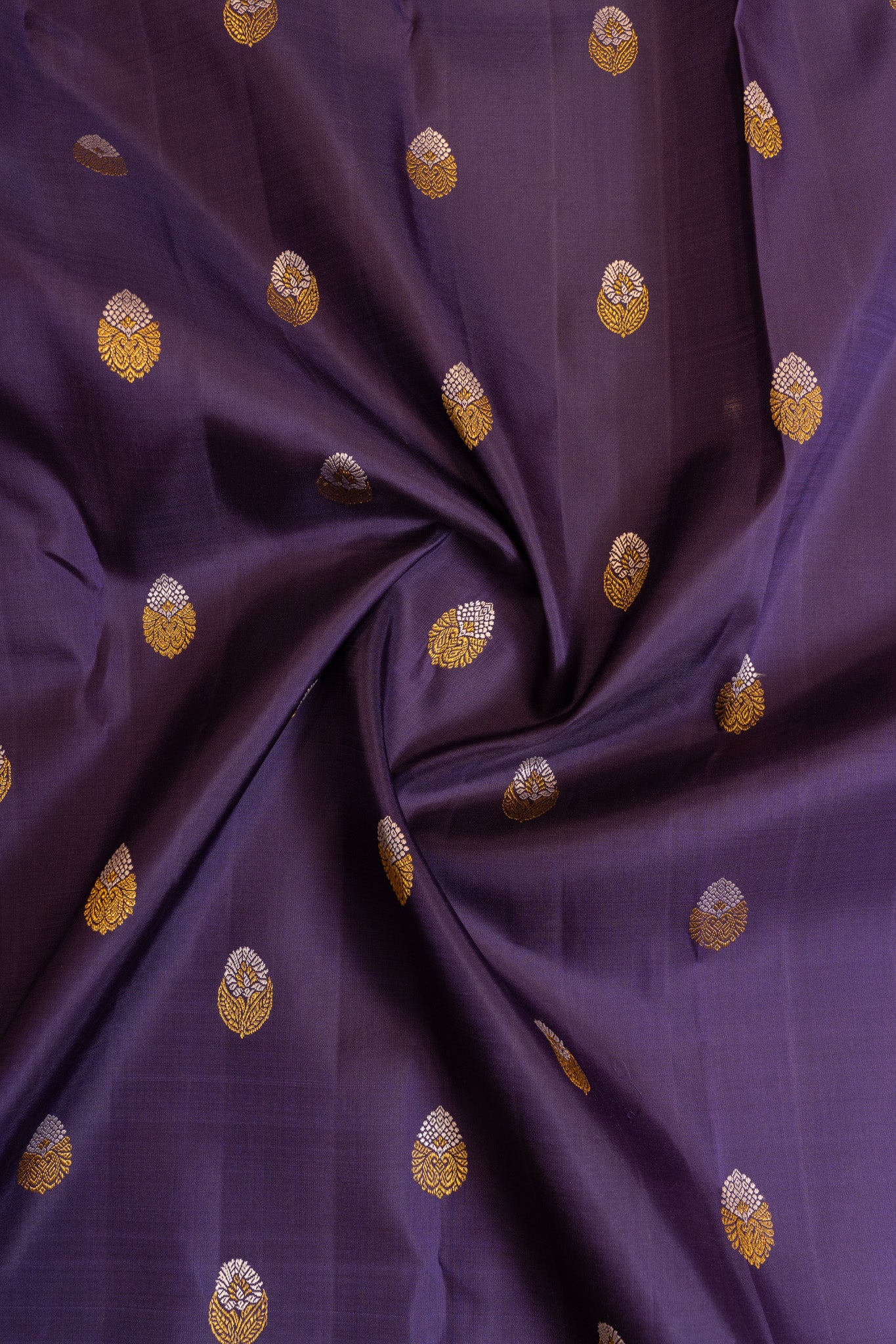 Aubergine purple and lilac rettai pettu pure Kanchipuram silk saree