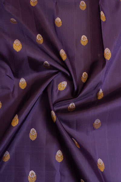 Aubergine purple and lilac rettai pettu pure Kanchipuram silk saree