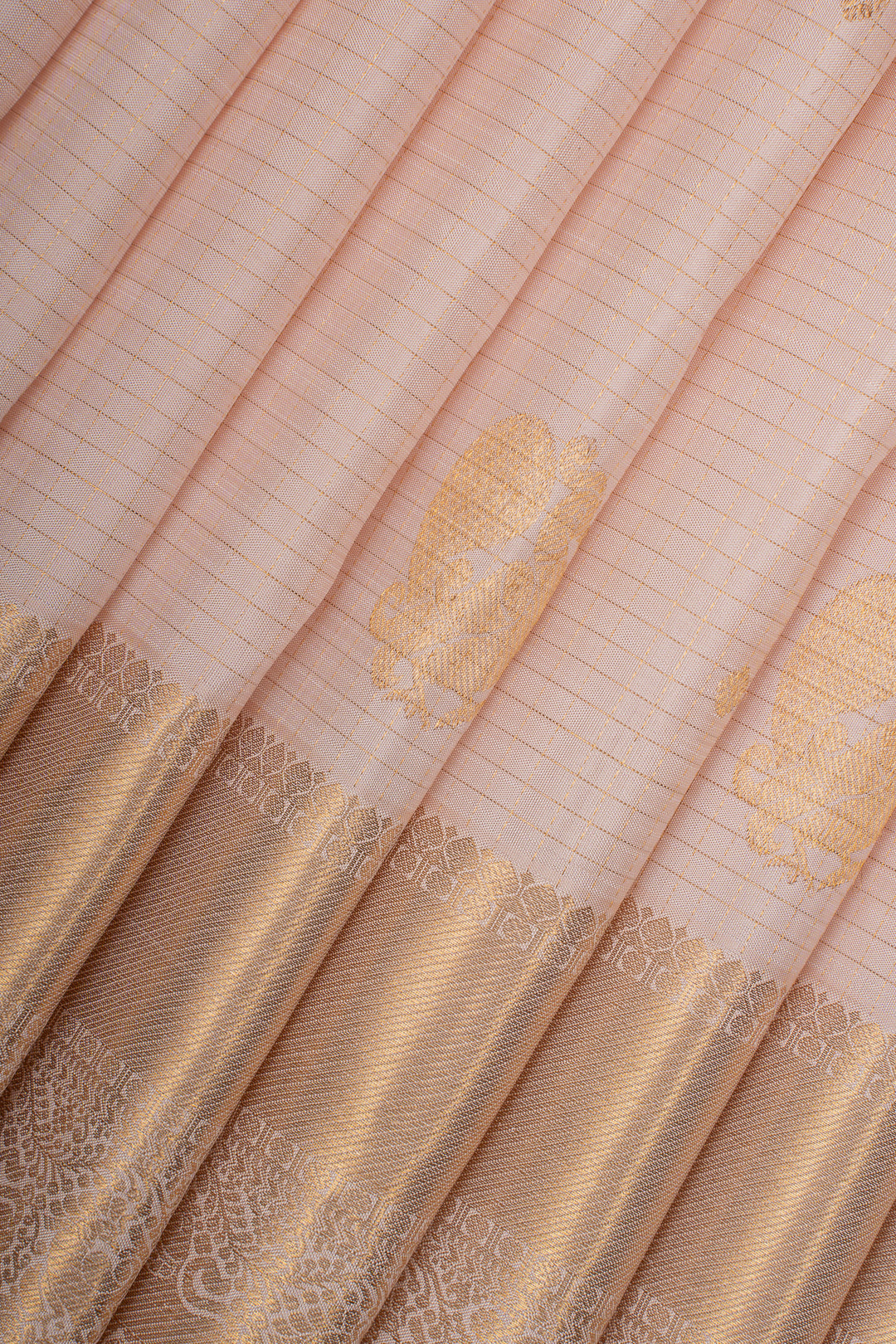 Baby Pink Checks Pure Kanchipuram Silk Saree