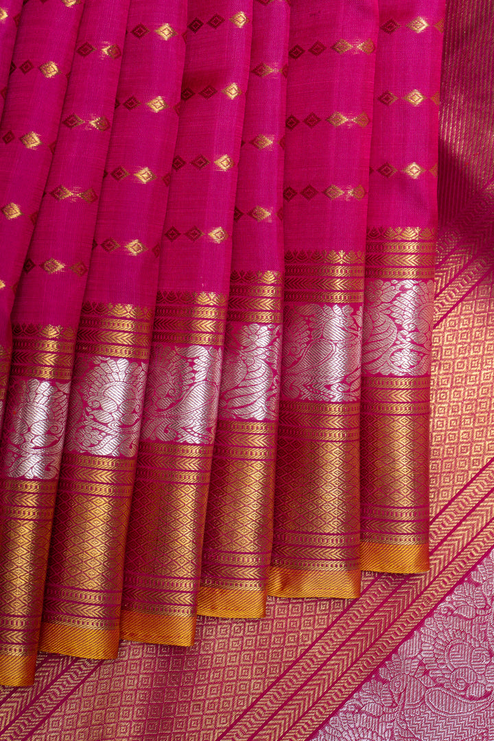 Rani Pink Stripes Pure Kanchipuram Silk Saree - Clio Silks