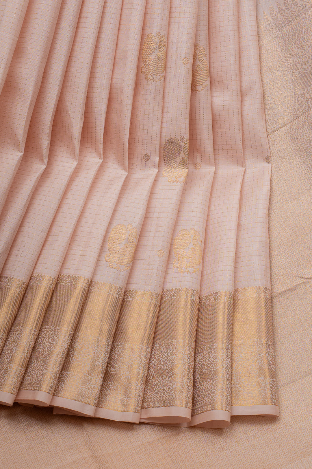 Baby Pink Checks Pure Kanchipuram Silk Saree