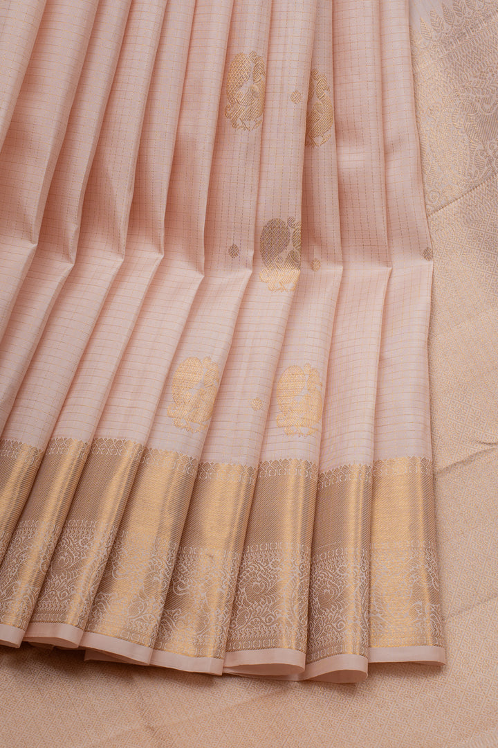 Baby Pink Checks Pure Kanchipuram Silk Saree