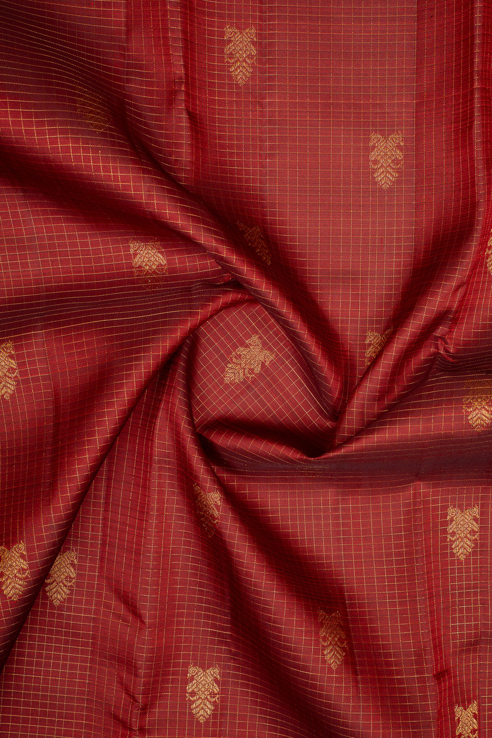 Maroon zari checks pure kanchipuram silk saree