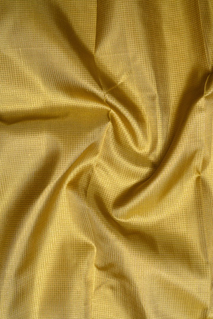 Golden Green Pure Zari Checks Kanchipuram Silk Saree - Clio Silks