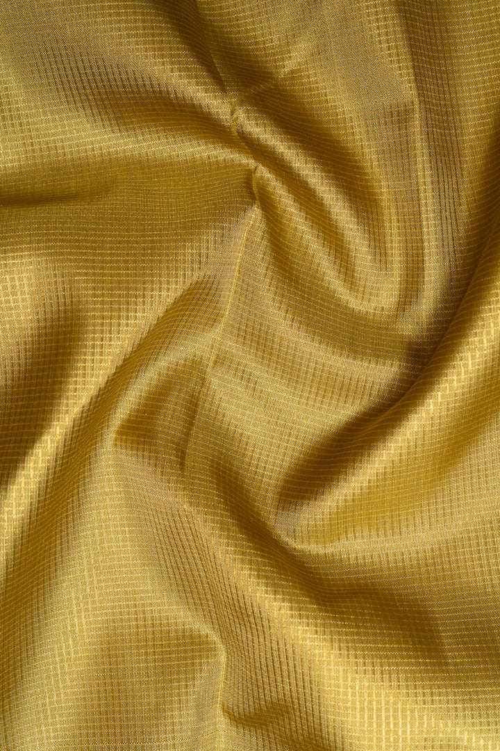 Golden Green Pure Zari Checks Kanchipuram Silk Saree - Clio Silks