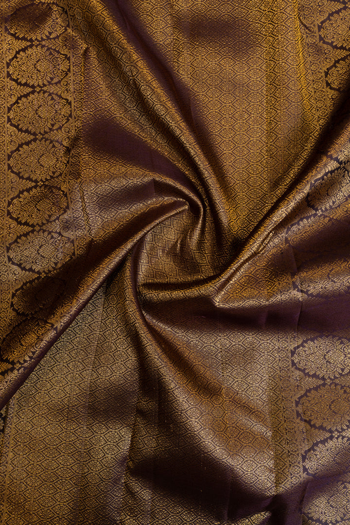 Rust brown Varisaipettu pure Kanchipuram silk saree
