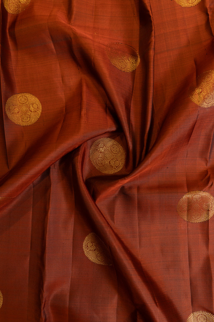 Rust brown Varisaipettu pure Kanchipuram silk saree