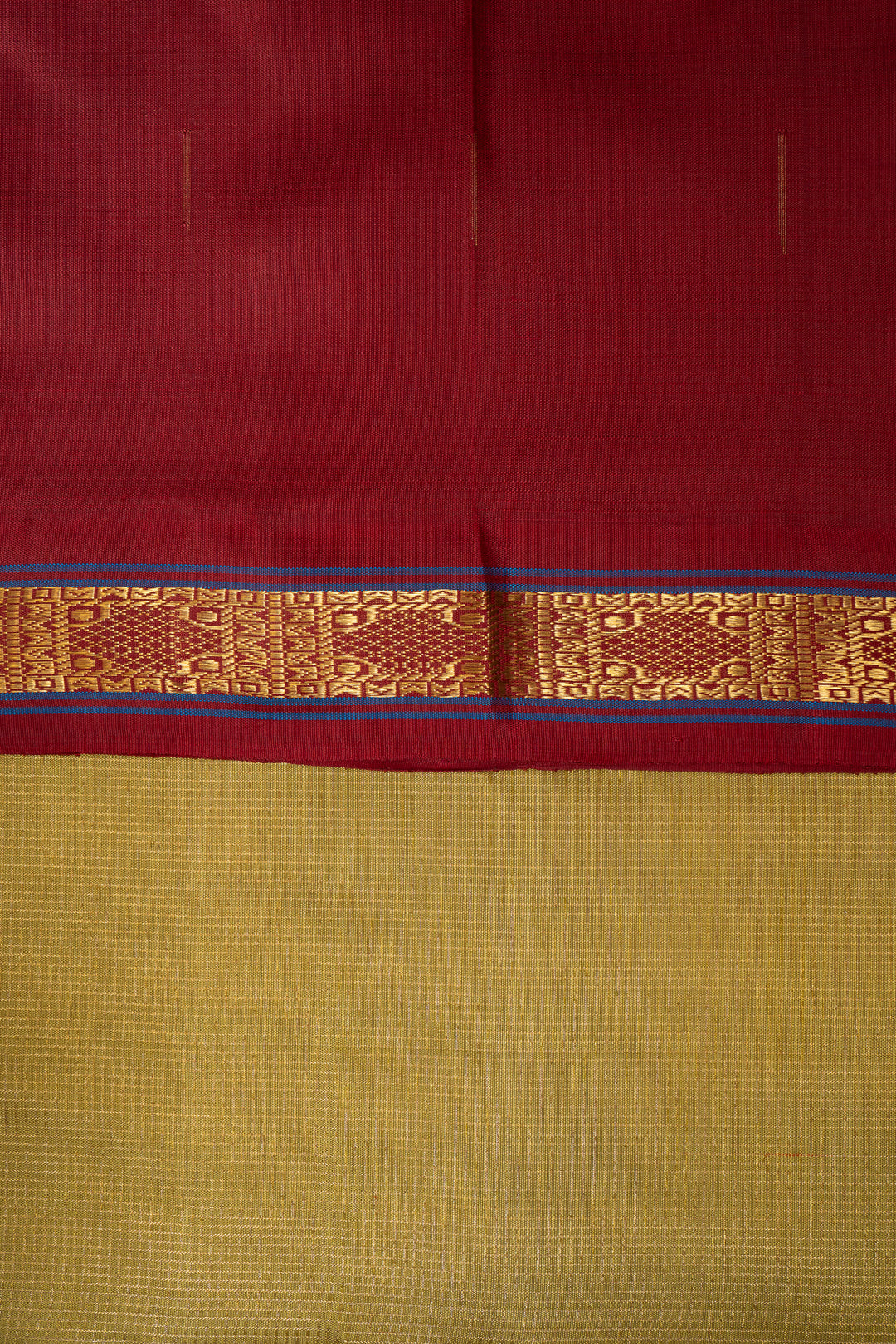 Golden Green Pure Zari Checks Kanchipuram Silk Saree - Clio Silks