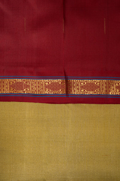 Golden Green Pure Zari Checks Kanchipuram Silk Saree - Clio Silks