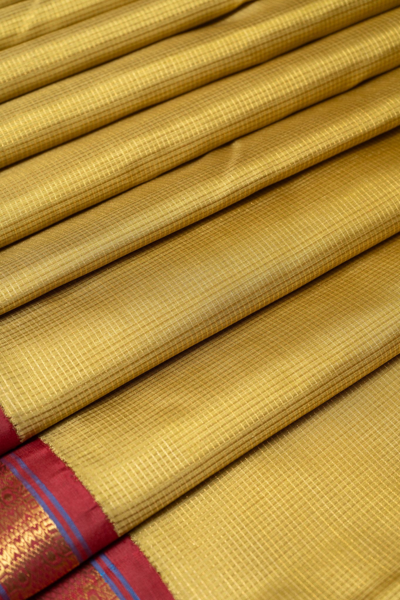 Golden Green Pure Zari Checks Kanchipuram Silk Saree - Clio Silks