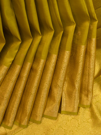 Olive green traditional pure Kanchipuram silk saree