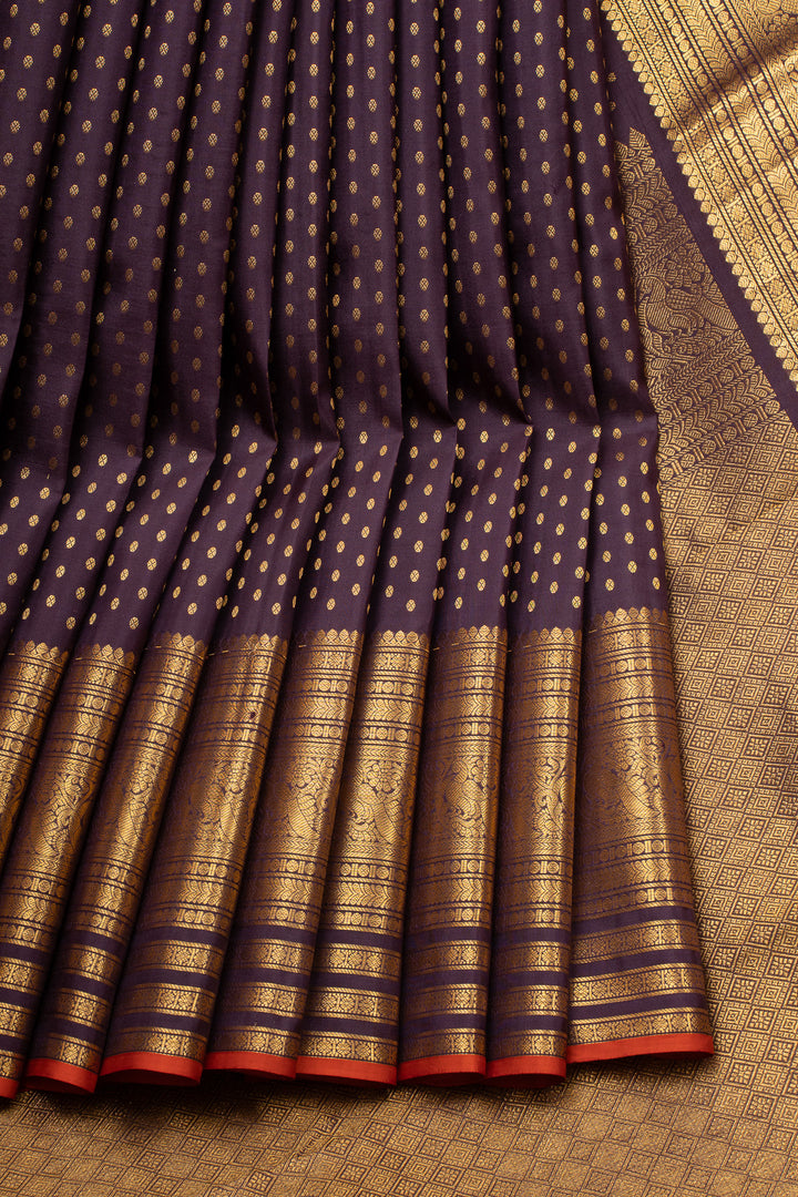 Dark Purple Laksha Butta Pure Kanchipuram Silk Saree