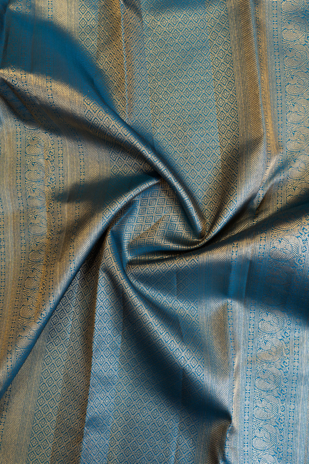 Peacock blue annam chakram pure Kanchipuram silk saree