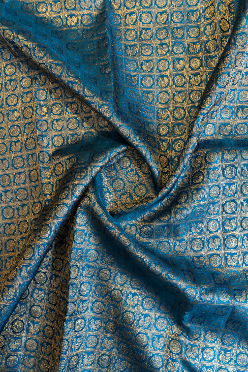 Peacock blue annam chakram pure Kanchipuram silk saree