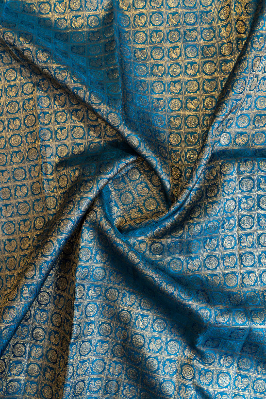 Peacock blue annam chakram pure Kanchipuram silk saree