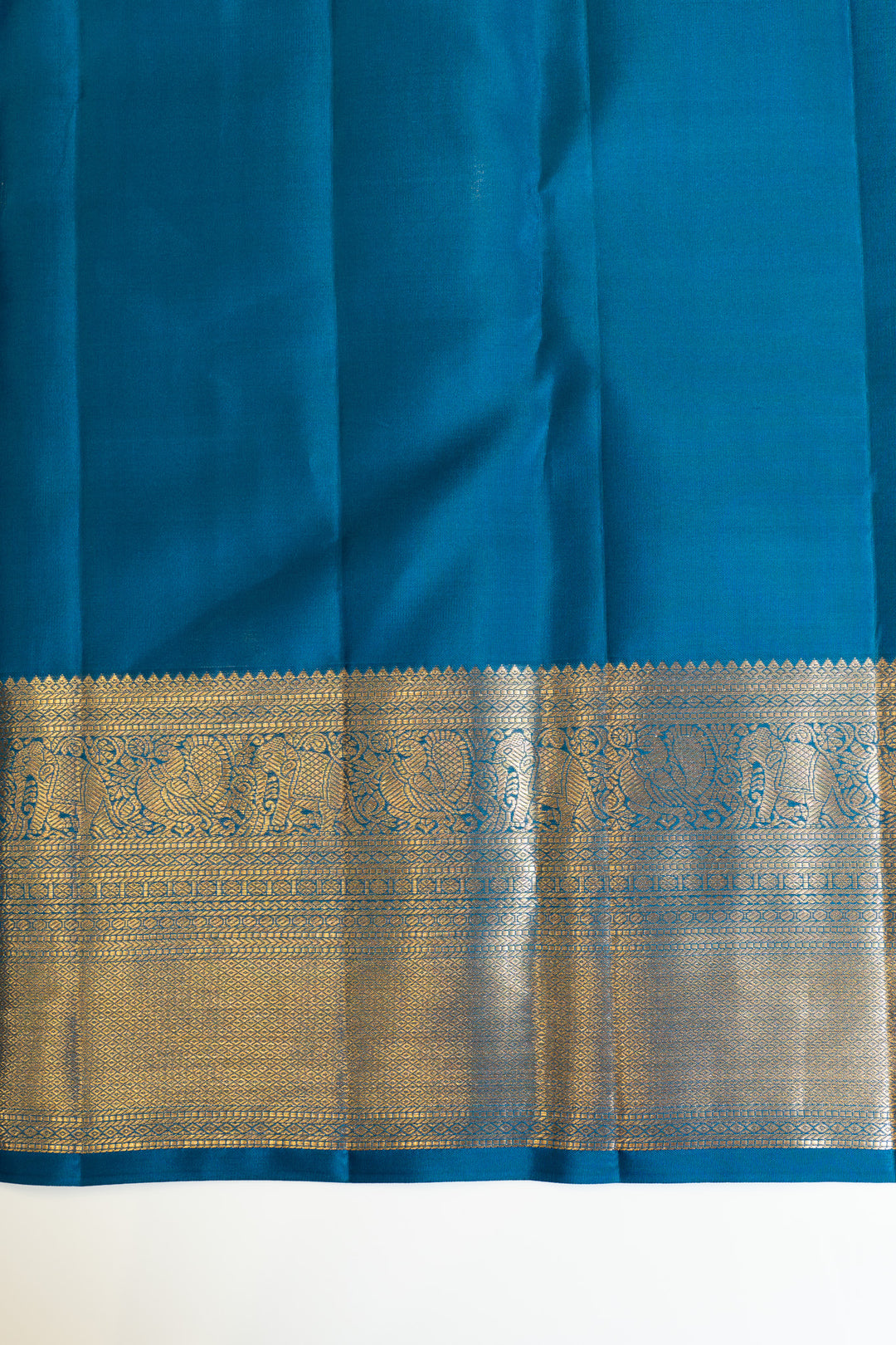 Peacock blue annam chakram pure Kanchipuram silk saree