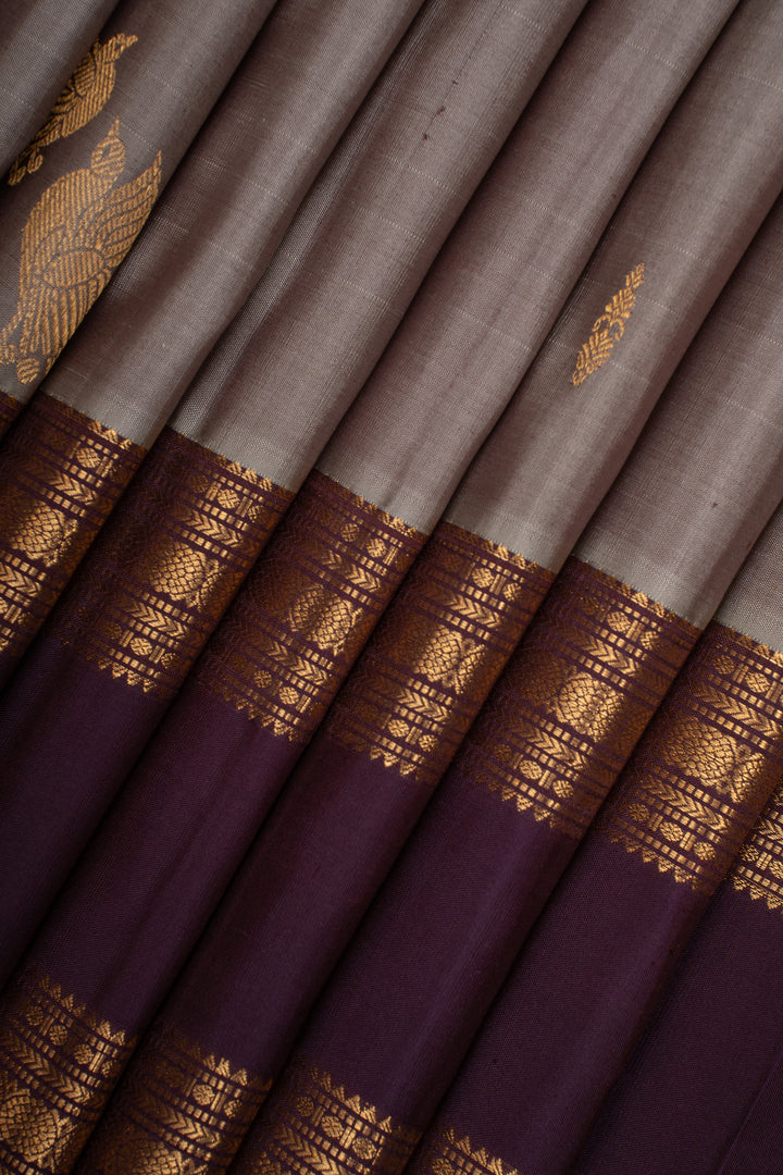 Grey and Purple Rettai Pettu Pure Kanchipuram Silk Saree