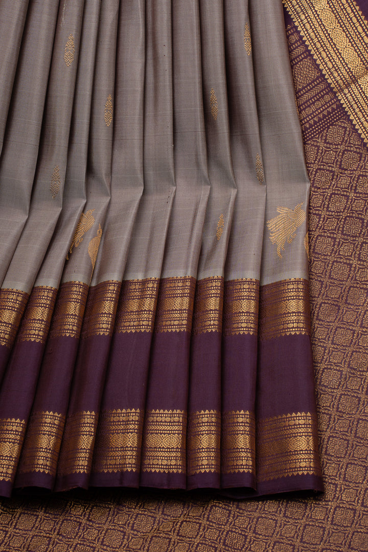 Grey and Purple Rettai Pettu Pure Kanchipuram Silk Saree