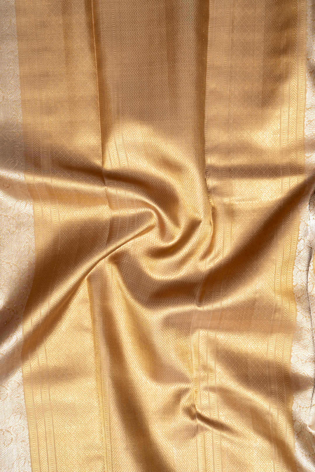 Fawn Gold Zari Stripes Pure Kanchipuram Silk Saree - Clio Silks