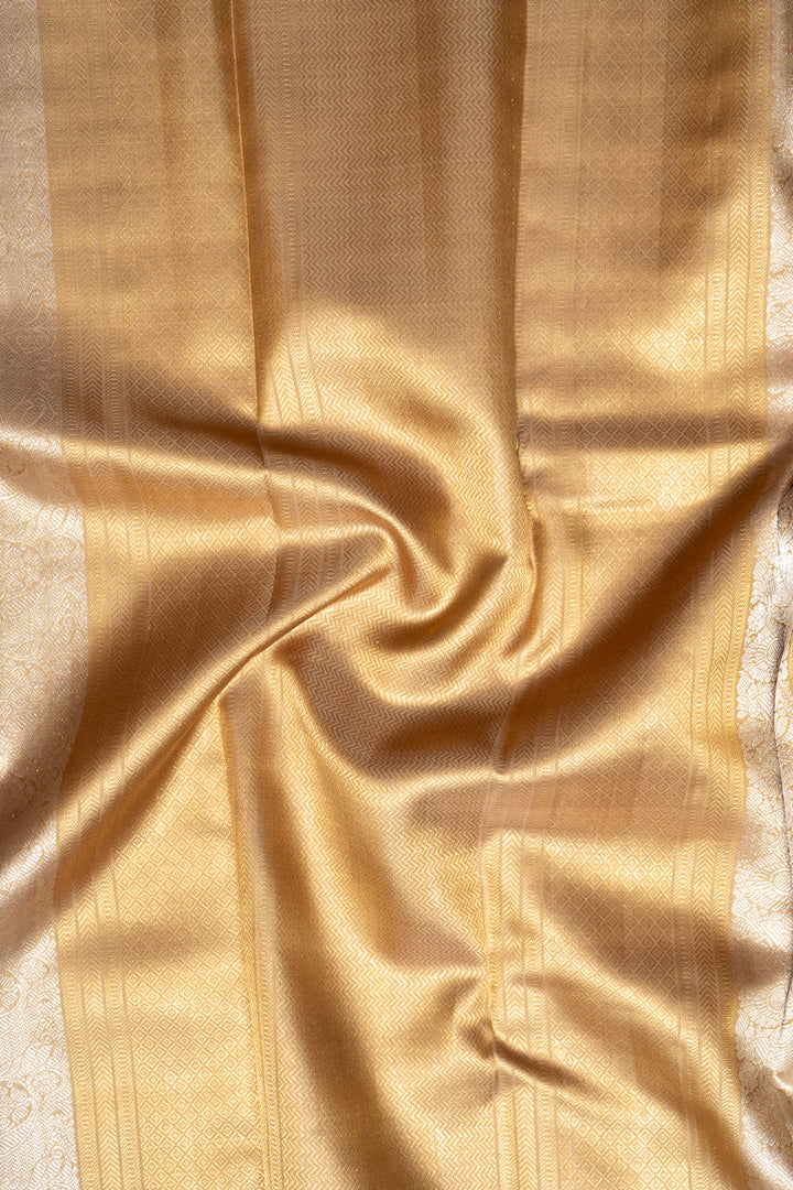 Fawn Gold Zari Stripes Pure Kanchipuram Silk Saree - Clio Silks