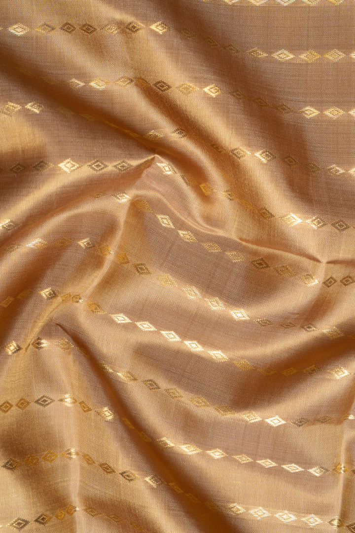Fawn Gold Zari Stripes Pure Kanchipuram Silk Saree - Clio Silks