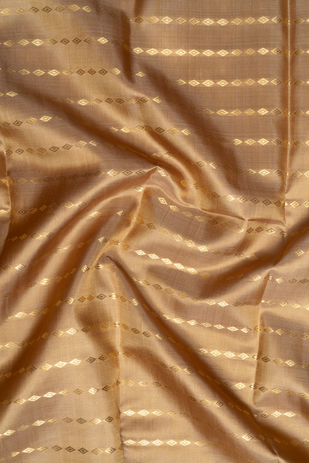Fawn Gold Zari Stripes Pure Kanchipuram Silk Saree - Clio Silks