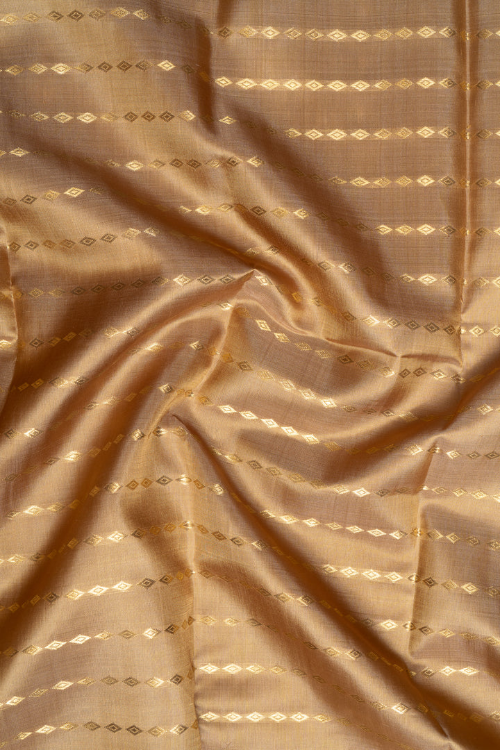 Fawn Gold Zari Stripes Pure Kanchipuram Silk Saree - Clio Silks