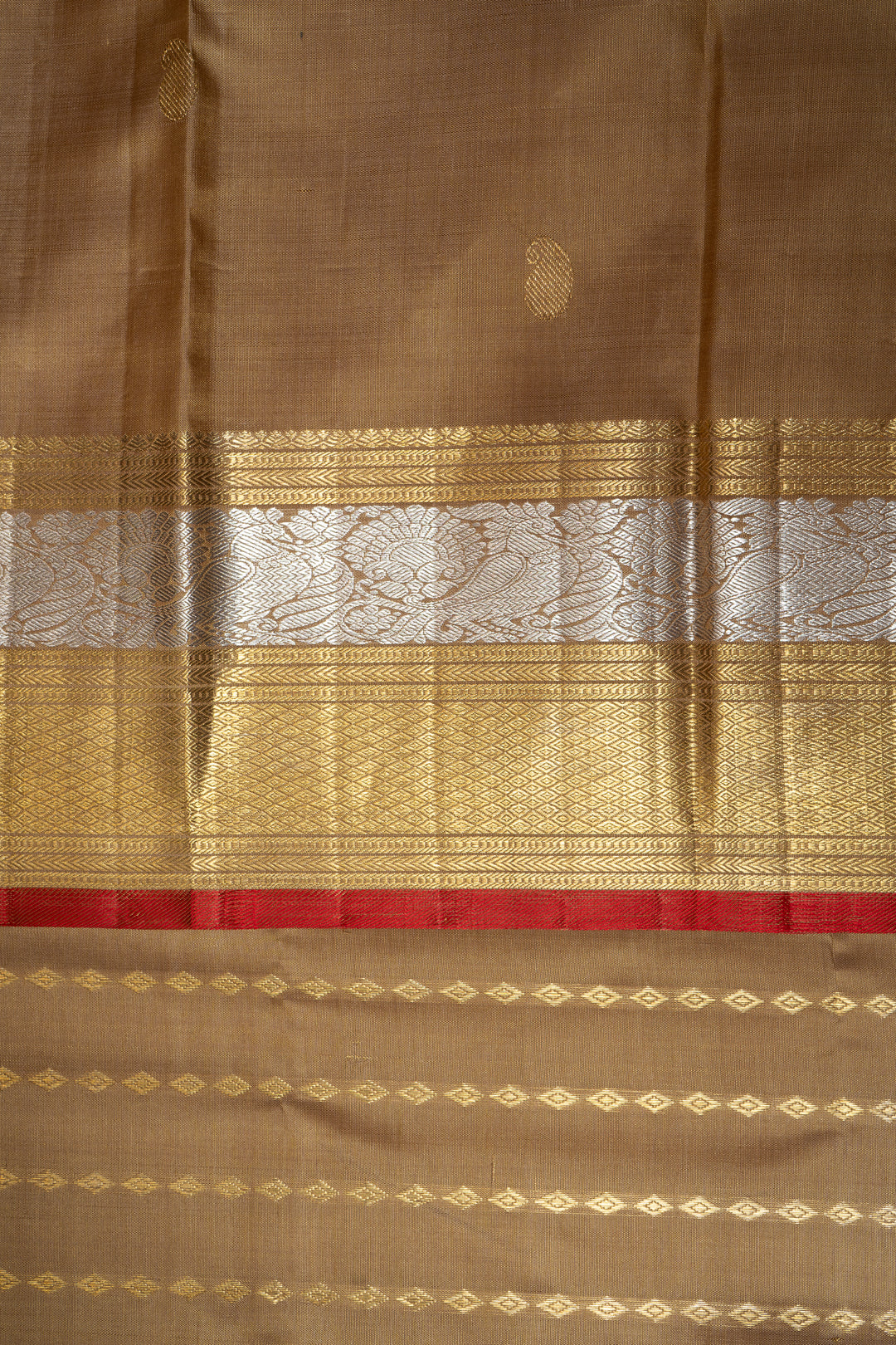 Fawn Gold Zari Stripes Pure Kanchipuram Silk Saree - Clio Silks